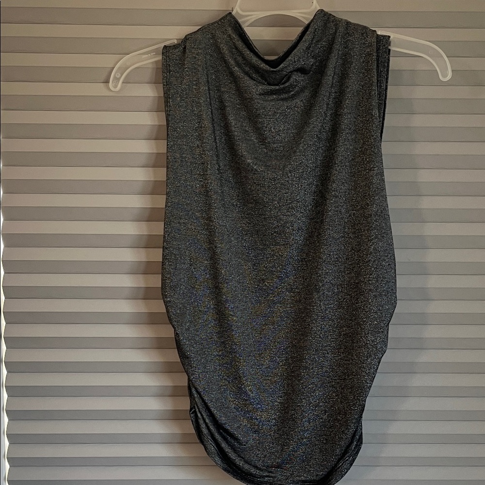 Glittery Gray Sleeveless Drape Top w/ side scrunching